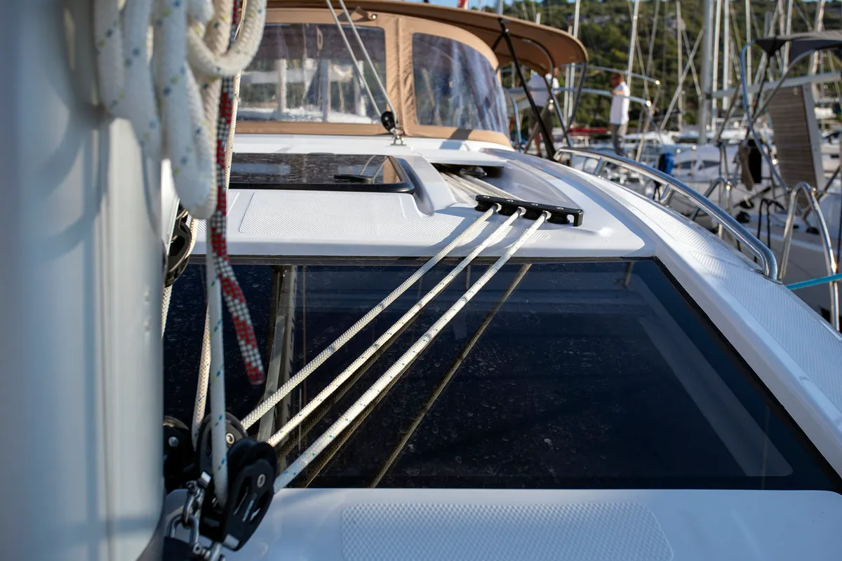 Deck of Janina, a Elan Impression 40 sailboat at Grad Pula, Croatia