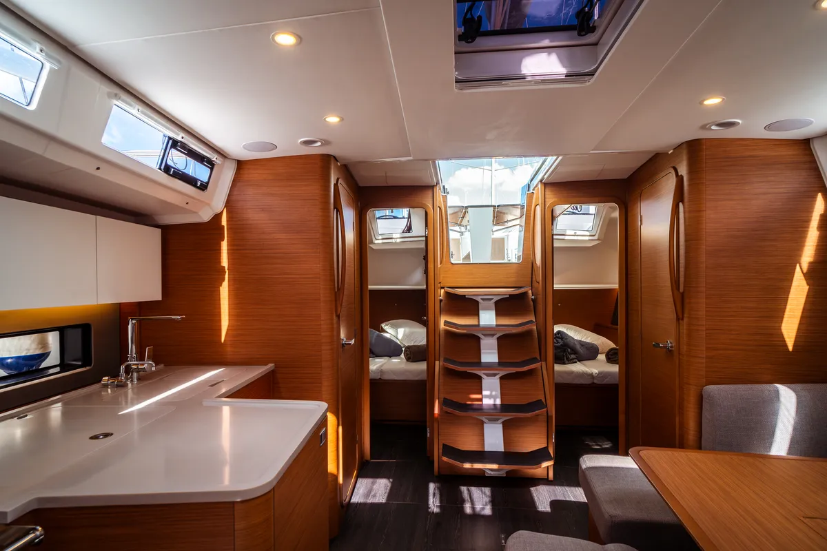 Salon of Mahsa, a Dufour 41 sailboat at Olbia, Italy