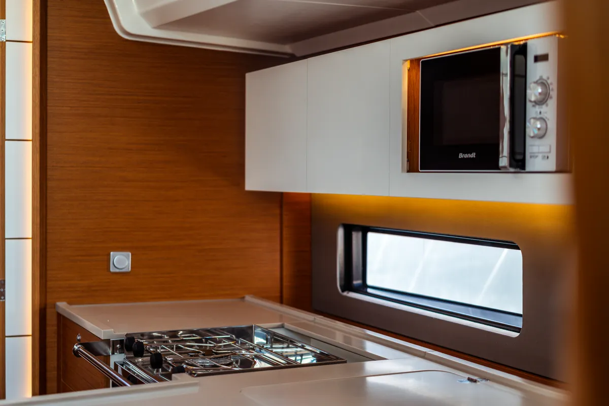 Galley of Mahsa, a Dufour 41 sailboat at Olbia, Italy