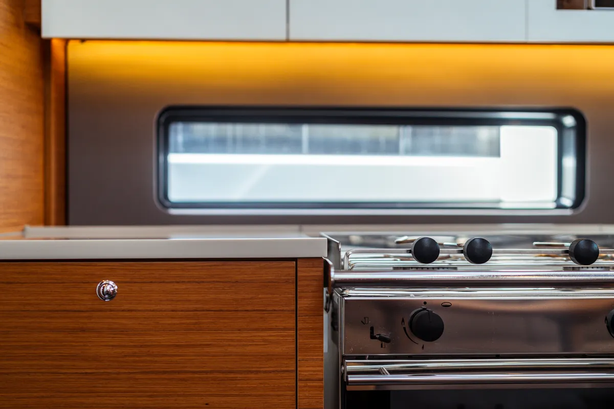 Galley of Mahsa, a Dufour 41 sailboat at Olbia, Italy