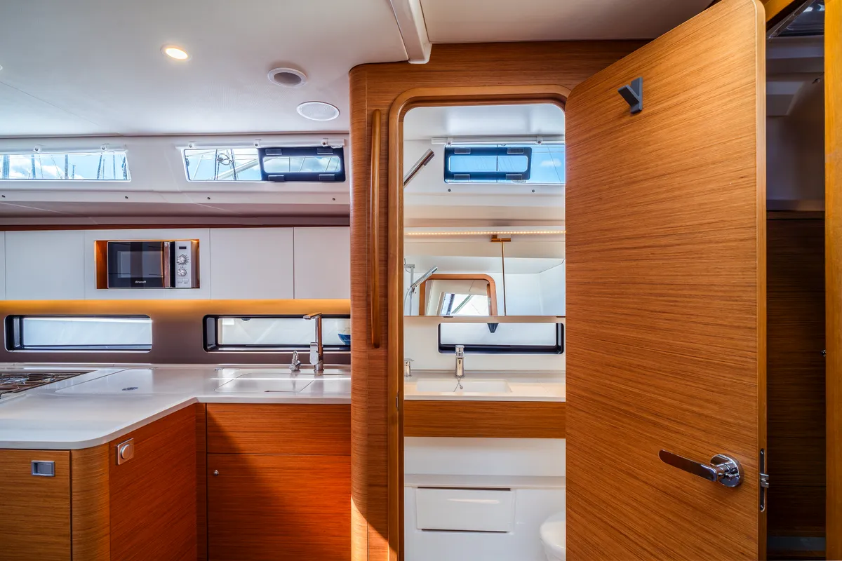 Galley of Mahsa, a Dufour 41 sailboat at Olbia, Italy
