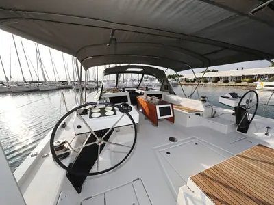 Cockpit of Polar Flow, a Dufour 470 sailboat at Primošten, Croatia