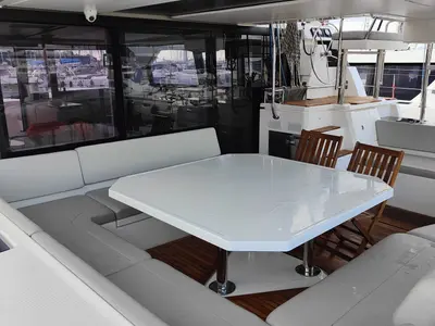 Deck of La Suerte, a Leopard 50 catamaran at Procida, Italy
