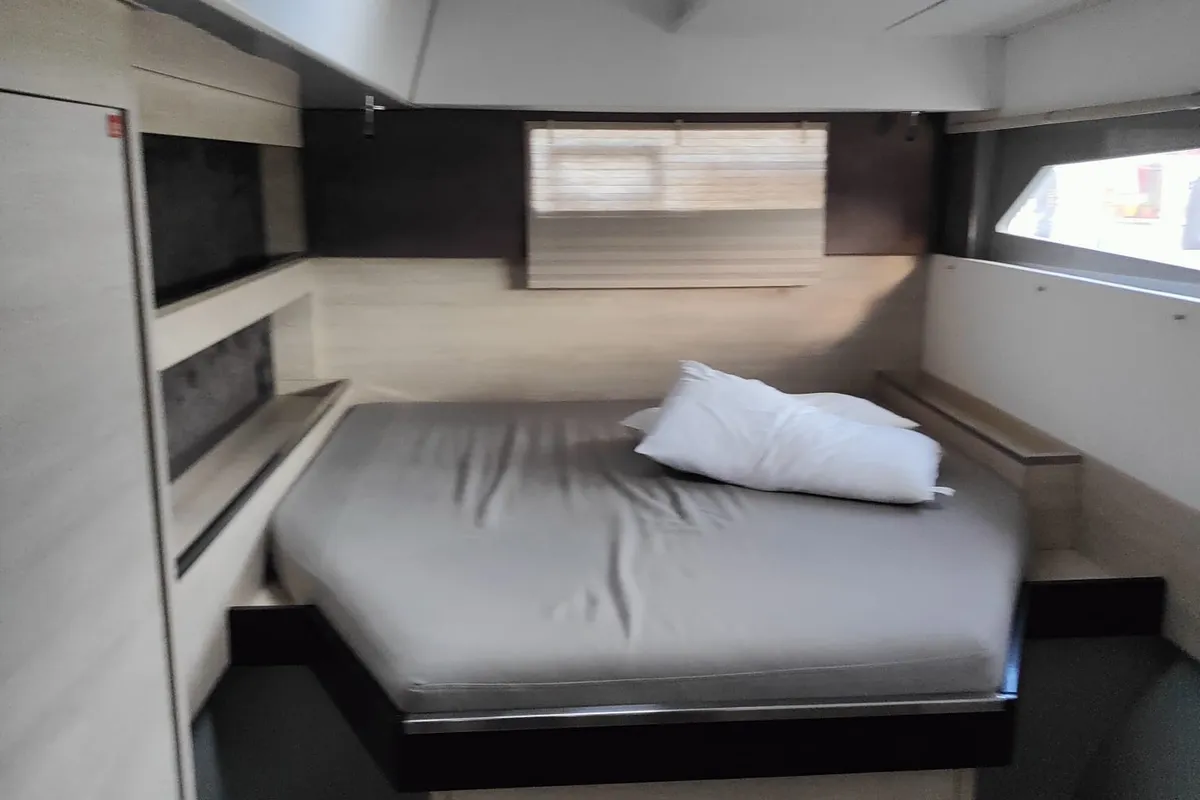 Cabin on La Suerte, a Leopard 50 catamaran at Procida, Italy