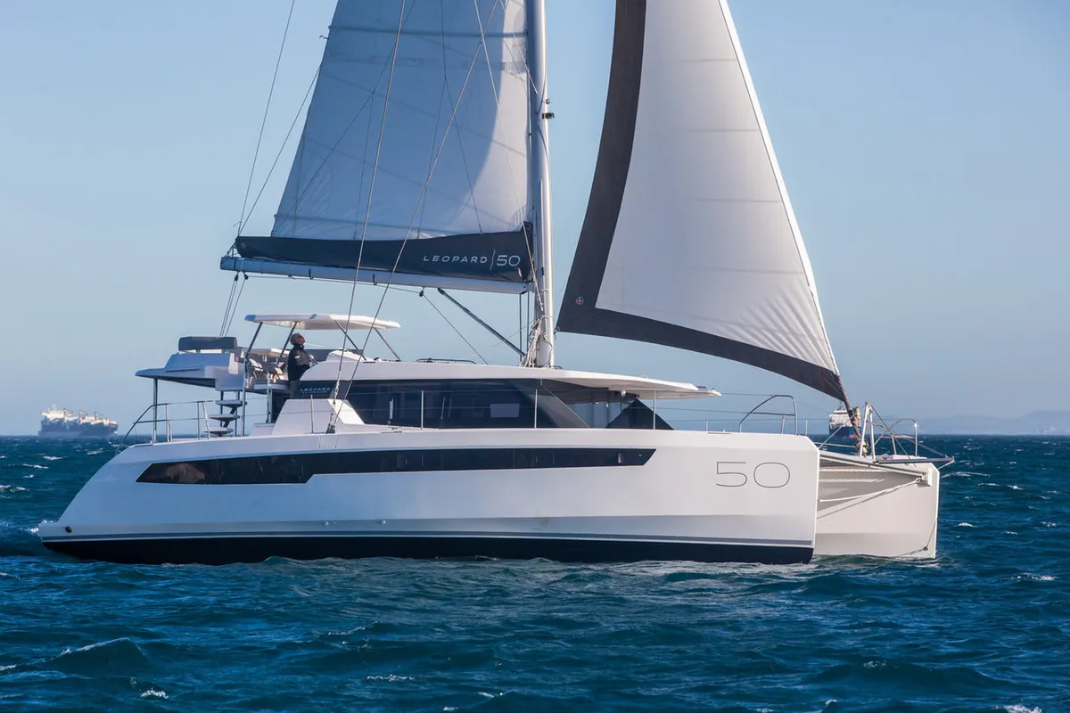 Exterior view of La Suerte, a Leopard 50 catamaran at Procida, Italy