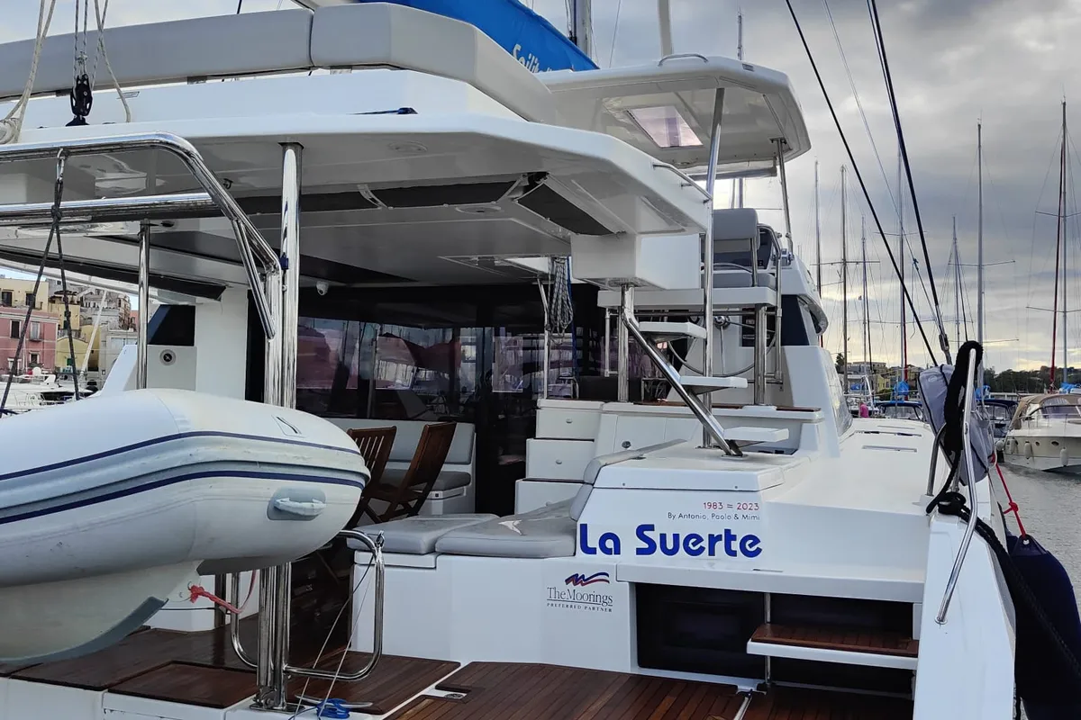 Exterior view of La Suerte, a Leopard 50 catamaran at Procida, Italy