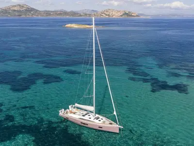 Exterior view of Margarita, a Beneteau Oceanis 52 sailboat at Olbia, Italy