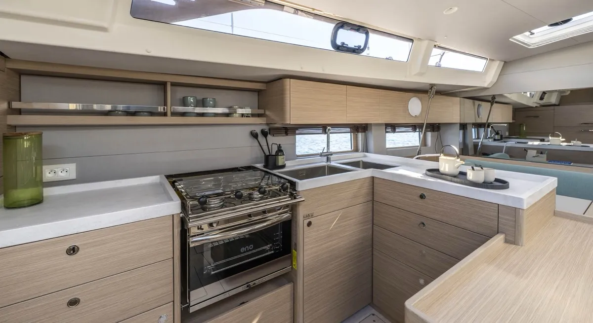 Galley of Margarita, a Beneteau Oceanis 52 sailboat at Olbia, Italy