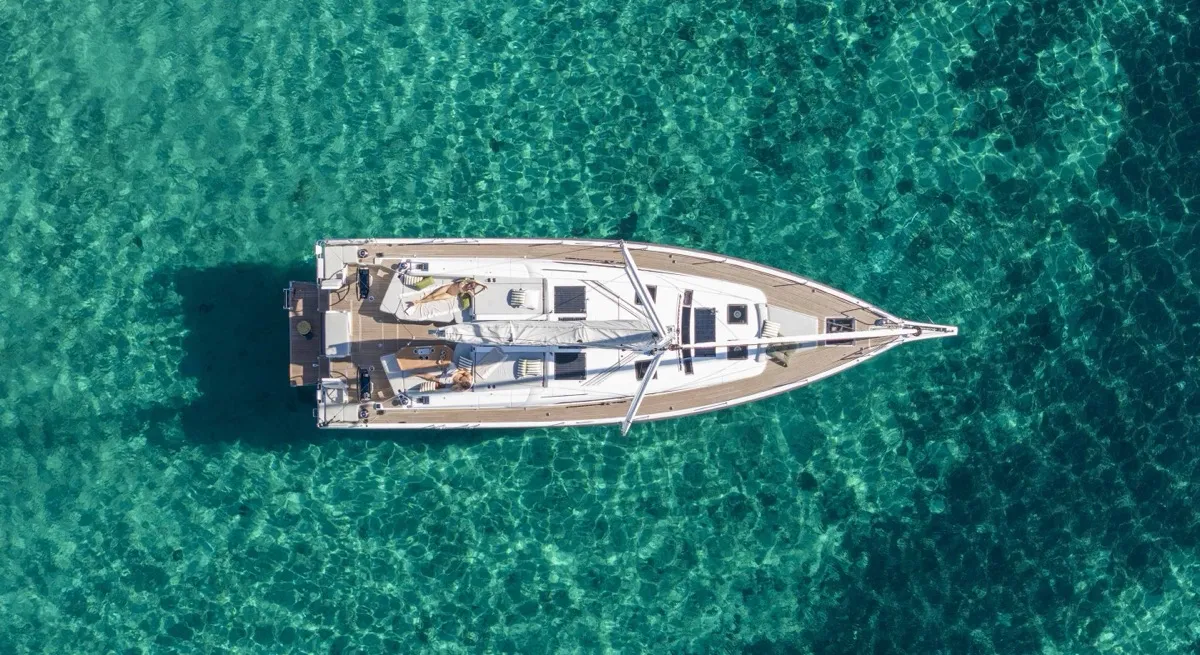 Exterior view of Margarita, a Beneteau Oceanis 52 sailboat at Olbia, Italy