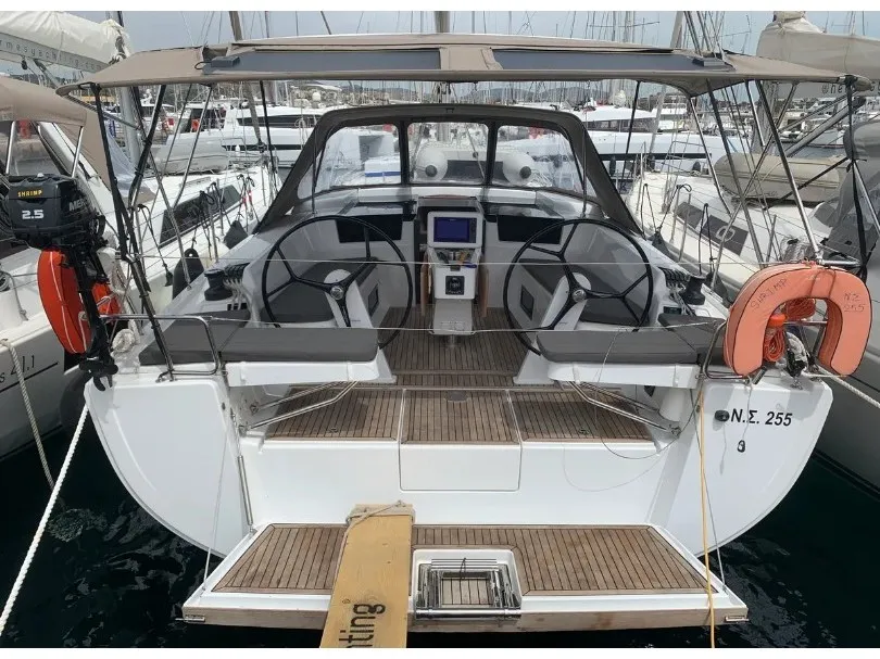 Cockpit of Shrimp, a Hanse 418 sailboat at Nea Peramos, Greece