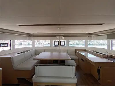 Salon of Errant Vagabond, a Lagoon 51 catamaran at Municipal Unit of Palairos, Greece