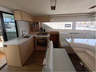 Galley of Errant Vagabond, a Lagoon 51 catamaran at Municipal Unit of Palairos, Greece