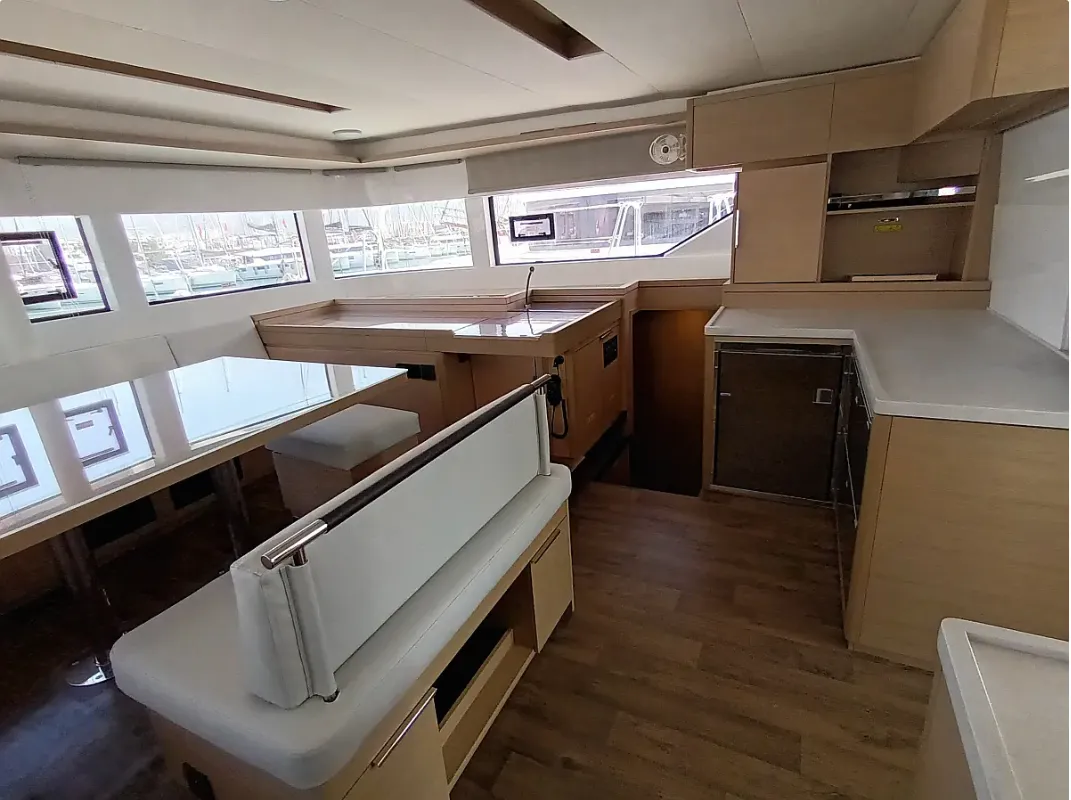 Salon of Errant Vagabond, a Lagoon 51 catamaran at Municipal Unit of Palairos, Greece