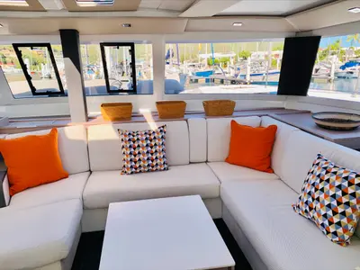 Salon of Ojala, a Fountaine Pajot Tanna 47 catamaran at Charlotte Amalie, United States
