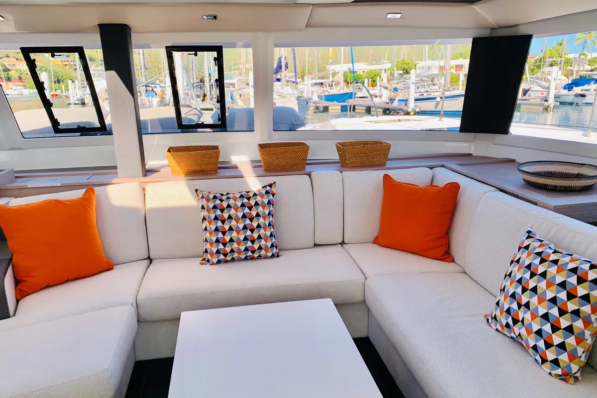 Salon of Ojala, a Fountaine Pajot Tanna 47 catamaran at Charlotte Amalie, United States