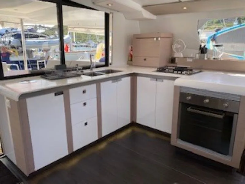 Galley of Ojala, a Fountaine Pajot Tanna 47 catamaran at Charlotte Amalie, United States