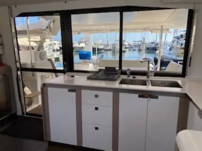 Galley of Ojala, a Fountaine Pajot Tanna 47 catamaran at Charlotte Amalie, United States