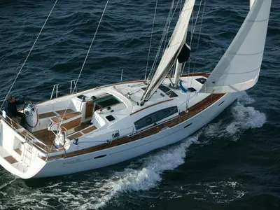 Exterior view of Arietta, a Beneteau Oceanis 40 sailboat at Volos, Greece