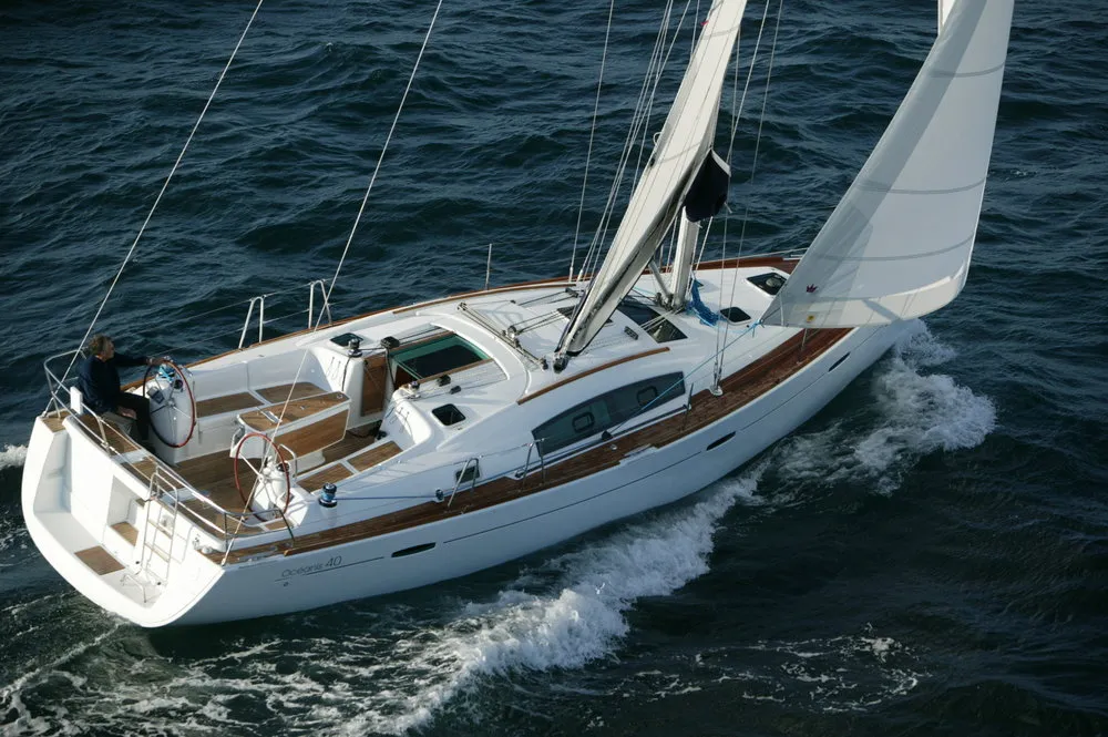 Exterior view of Arietta, a Beneteau Oceanis 40 sailboat at Volos, Greece