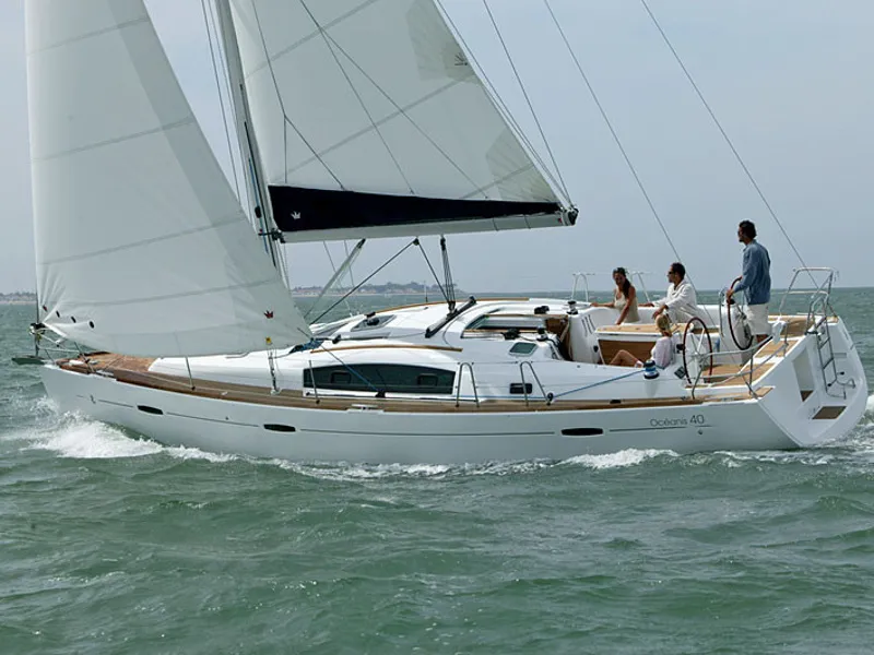 Exterior view of Arietta, a Beneteau Oceanis 40 sailboat at Volos, Greece