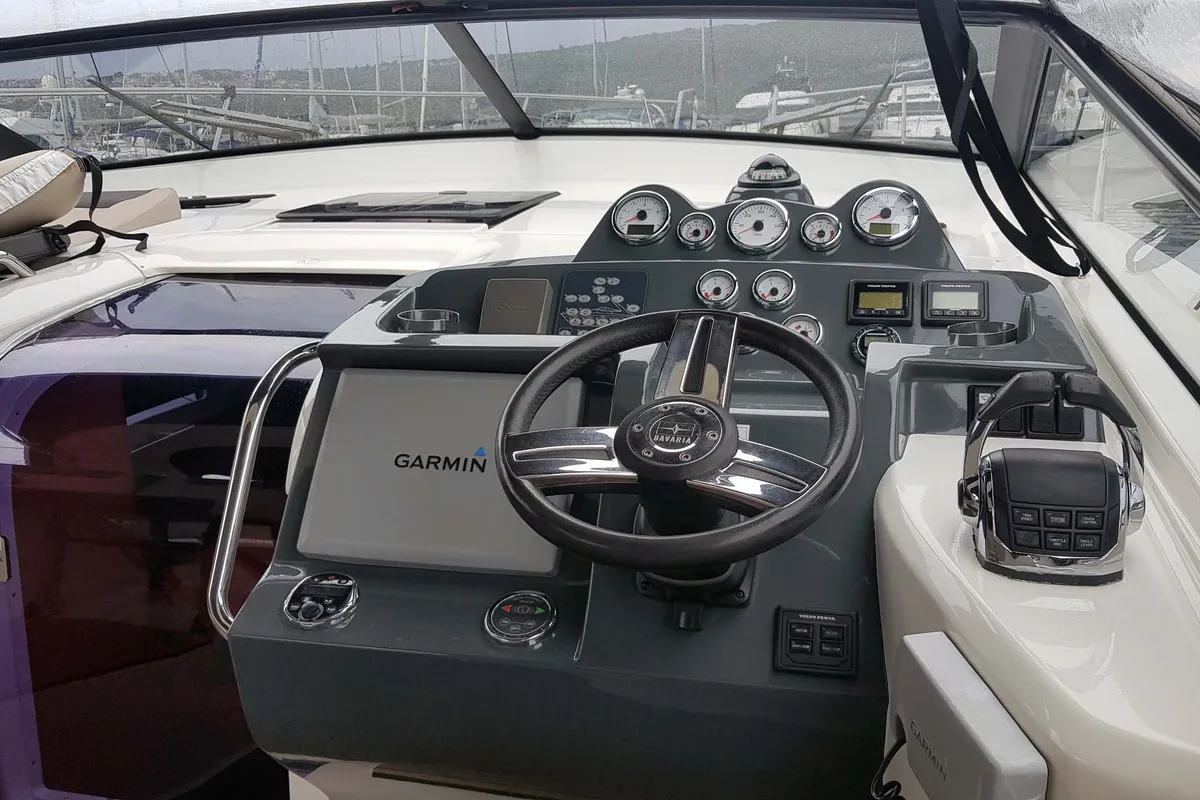Cockpit of Rhea, a Bavaria Sport 400 Open motor yacht at Punat, Croatia