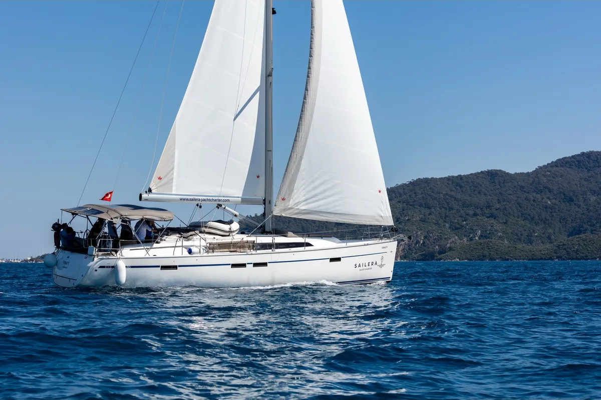 Exterior view of Trinity, a Bavaria 46 Cruiser sailboat at Marmaris, Turkey
