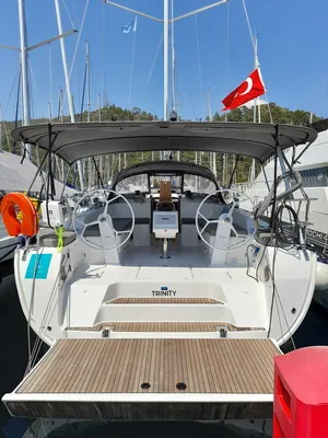 Cockpit of Trinity, a Bavaria 46 Cruiser sailboat at Marmaris, Turkey
