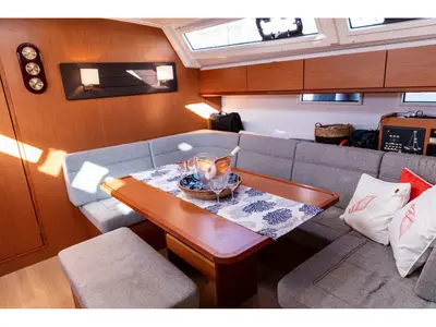 Salon of Trinity, a Bavaria 46 Cruiser sailboat at Marmaris, Turkey