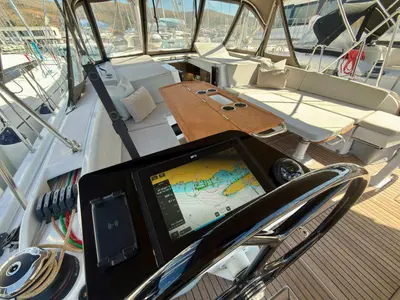 Cockpit of Ocean Light, a Beneteau Oceanis 47 sailboat at Seget Donji, Croatia