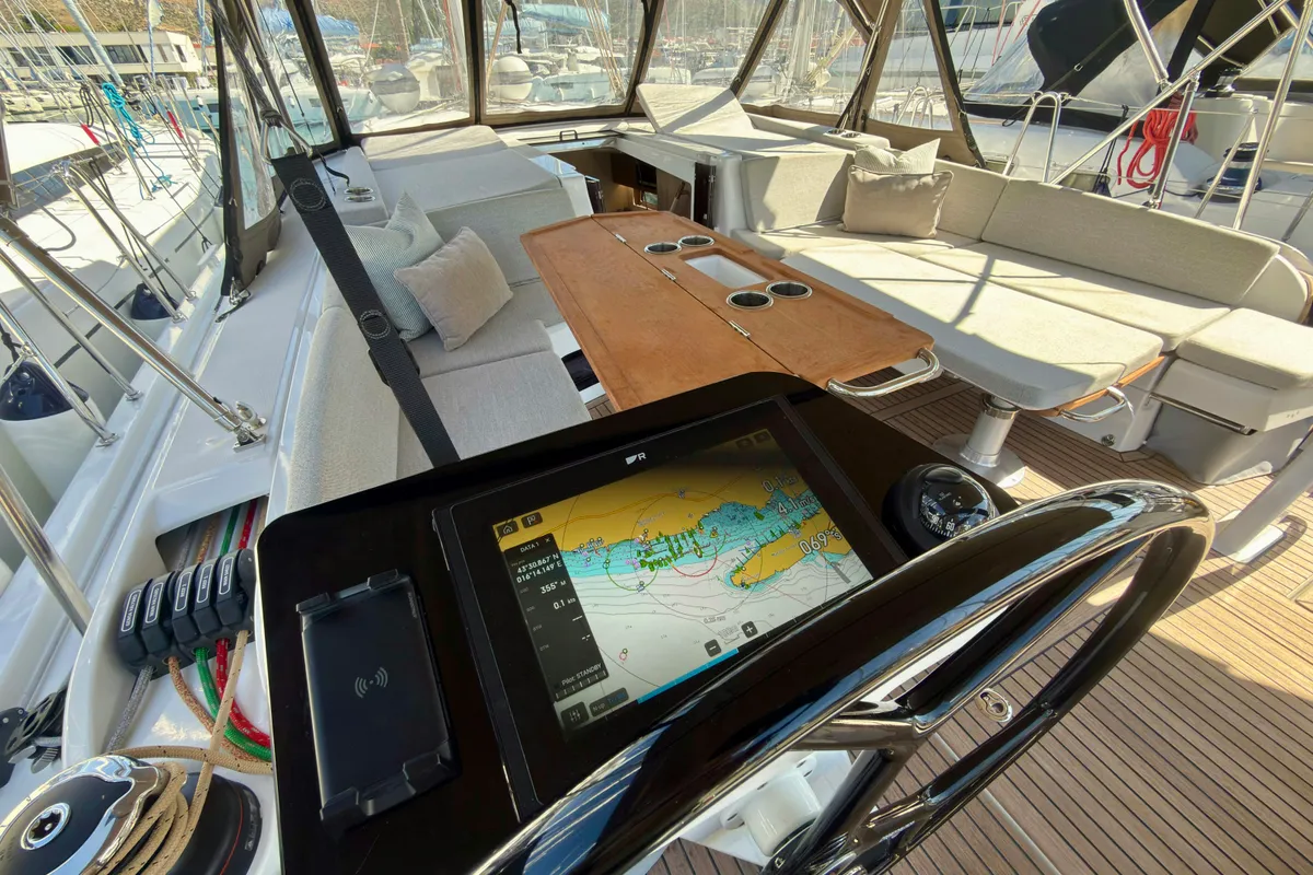 Cockpit of Ocean Light, a Beneteau Oceanis 47 sailboat at Seget Donji, Croatia