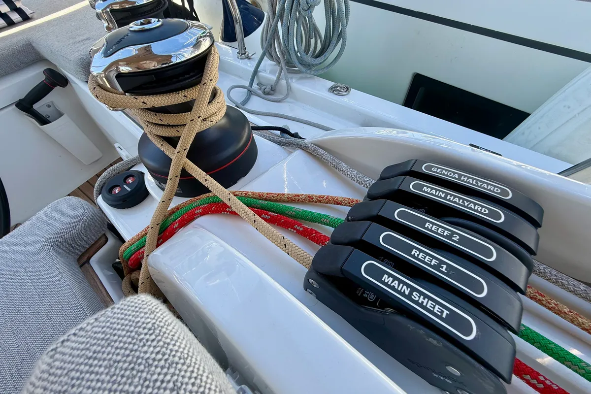 Deck of Ocean Light, a Beneteau Oceanis 47 sailboat at Seget Donji, Croatia