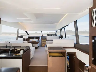 Salon of Caprice, a Jeanneau Prestige 520 Flybridge motor yacht at Punat, Croatia