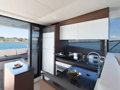 Galley of Caprice, a Jeanneau Prestige 520 Flybridge motor yacht at Punat, Croatia