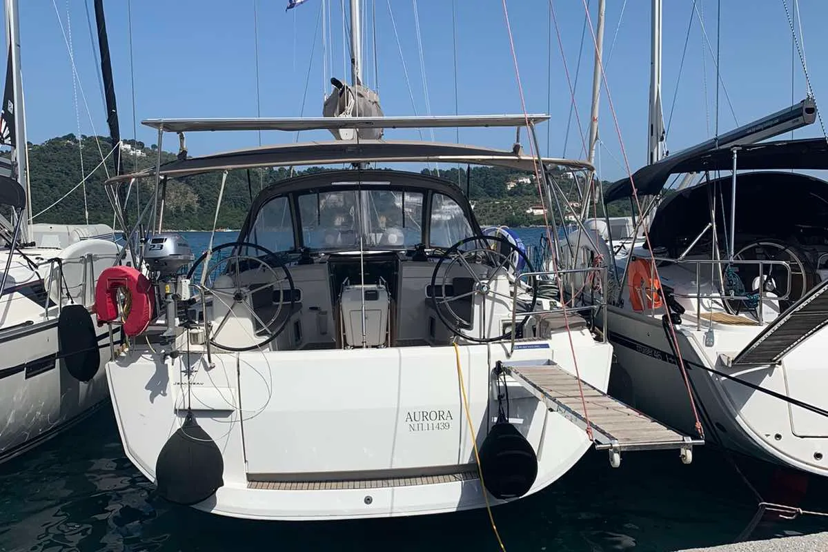 Exterior view of Aurora, a Jeanneau Sun Odyssey 519 - 5 + 1 cab. sailboat at Skiathos, Greece