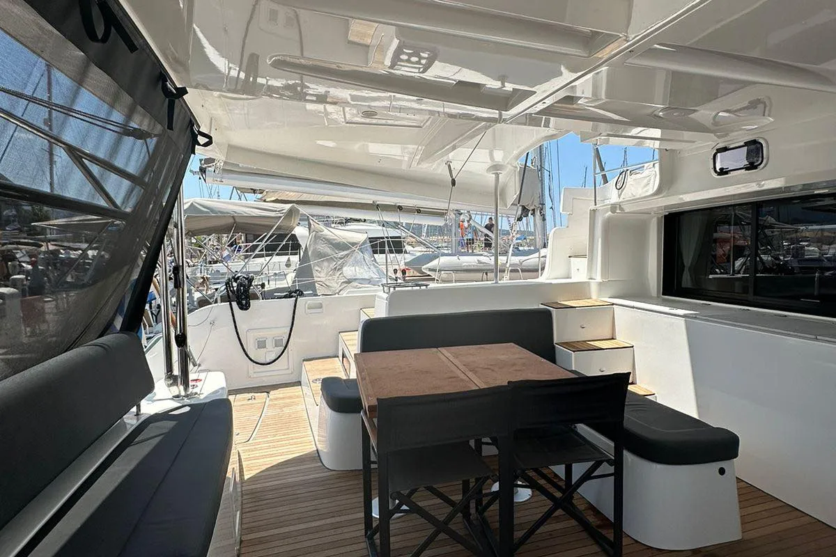 Deck of Cass, a Lagoon 46 catamaran at Municipal Unit of Lefkada, Greece