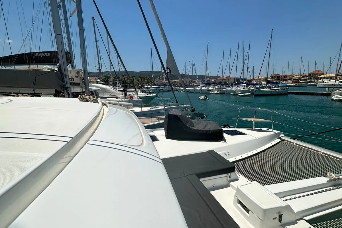 Exterior view of Cass, a Lagoon 46 catamaran at Municipal Unit of Lefkada, Greece