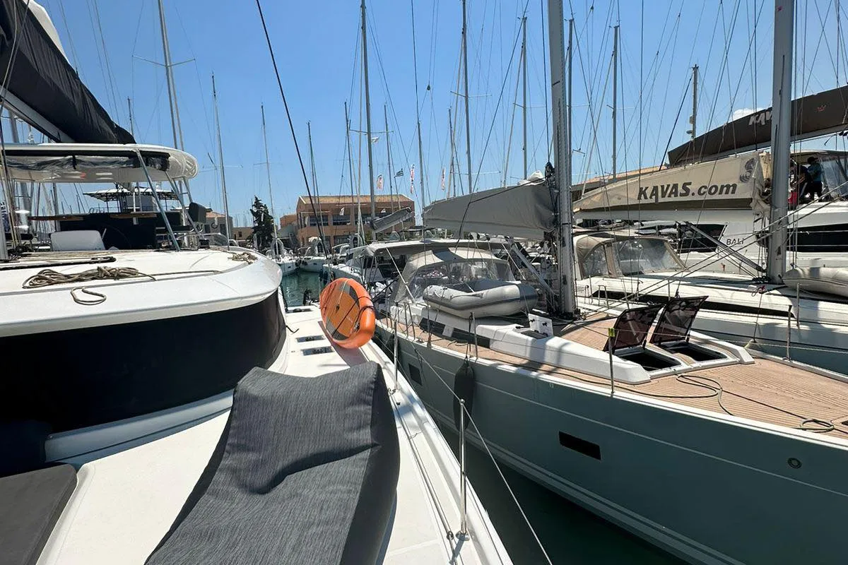 Exterior view of Cass, a Lagoon 46 catamaran at Municipal Unit of Lefkada, Greece