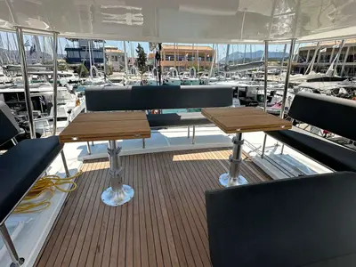 Deck of Cass, a Lagoon 46 catamaran at Municipal Unit of Lefkada, Greece