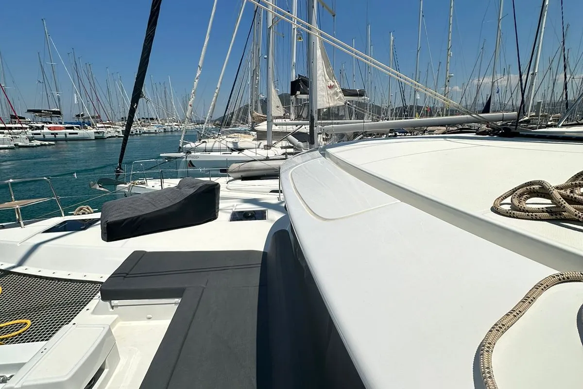 Exterior view of Cass, a Lagoon 46 catamaran at Municipal Unit of Lefkada, Greece