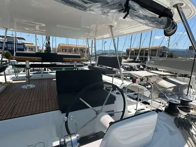 Cockpit of Cass, a Lagoon 46 catamaran at Municipal Unit of Lefkada, Greece