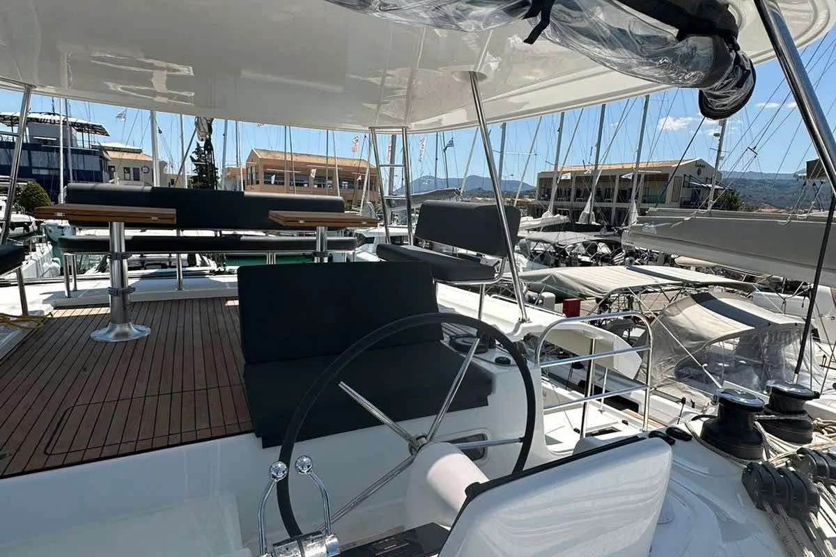 Cockpit of Cass, a Lagoon 46 catamaran at Municipal Unit of Lefkada, Greece