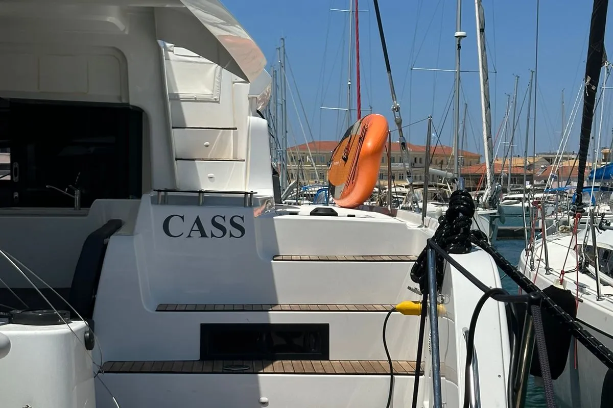 Exterior view of Cass, a Lagoon 46 catamaran at Municipal Unit of Lefkada, Greece