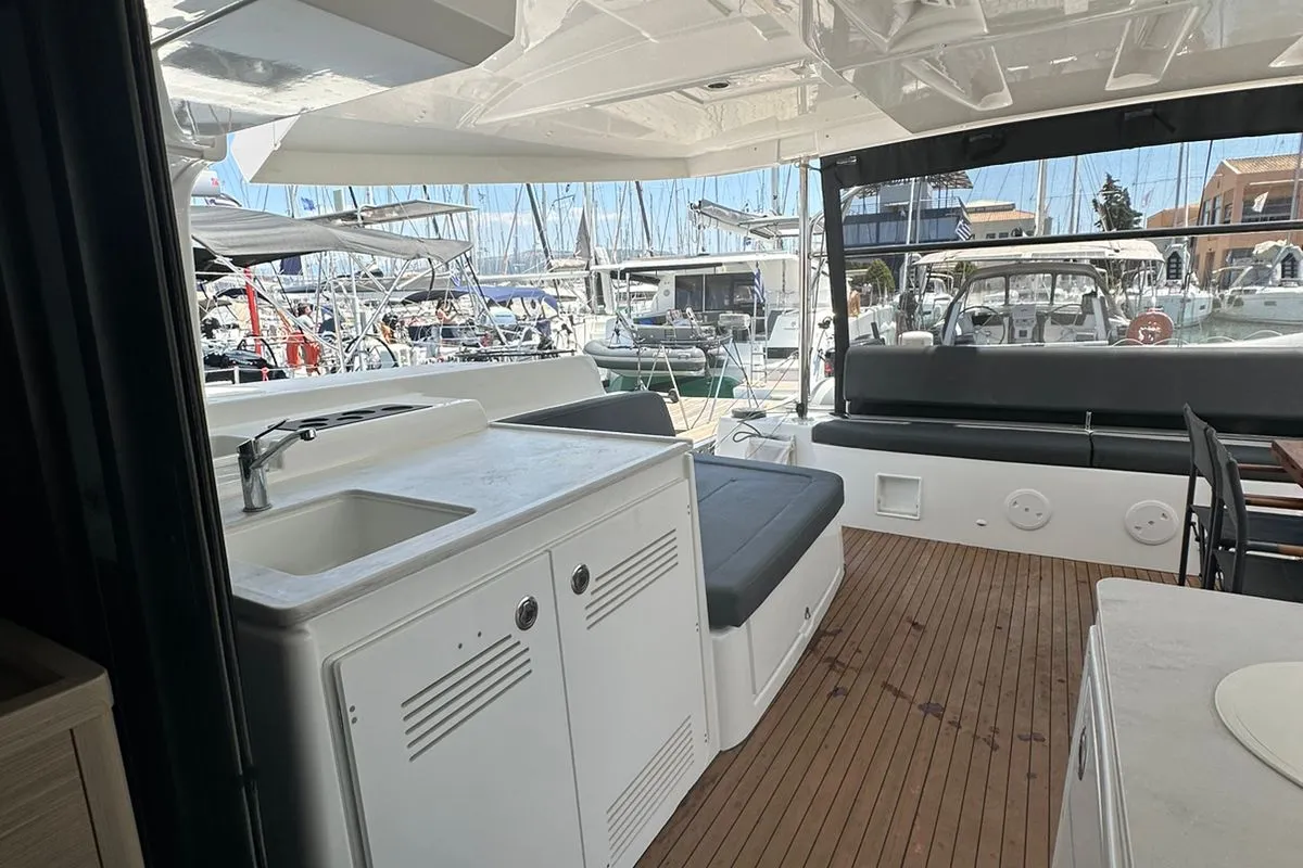 Deck of Cass, a Lagoon 46 catamaran at Municipal Unit of Lefkada, Greece