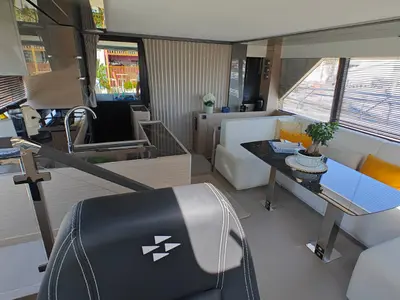 Salon of Italia IV, a Prestige M48 motor yacht at Salerno, Italy