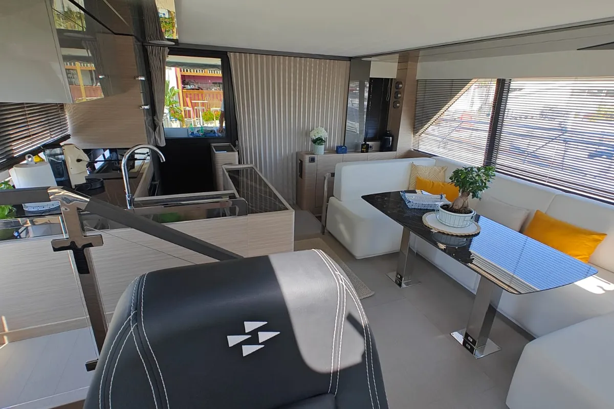 Salon of Italia IV, a Prestige M48 motor yacht at Salerno, Italy