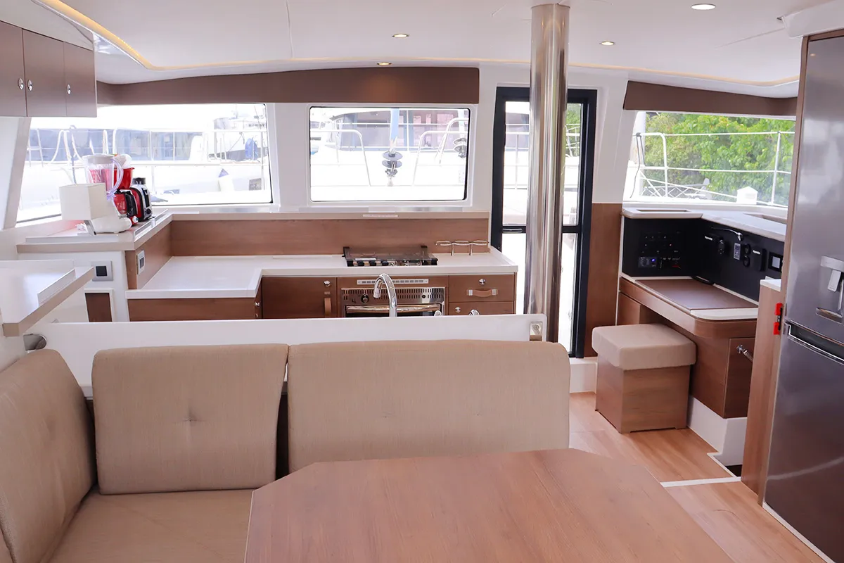 Salon of Dorothea, a Bali 4.2 OW catamaran at Road Town, British Virgin Islands