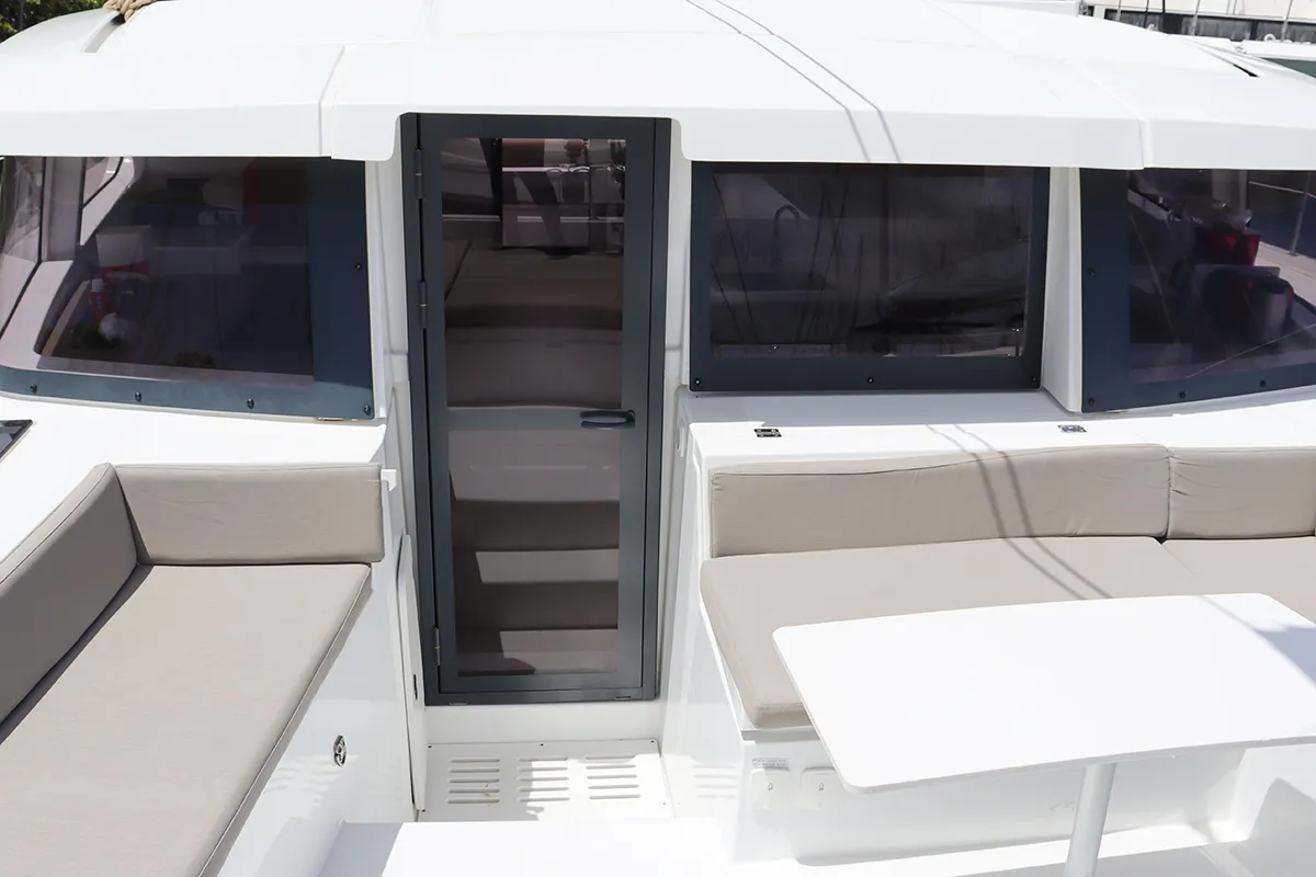 Deck of Dorothea, a Bali 4.2 OW catamaran at Road Town, British Virgin Islands