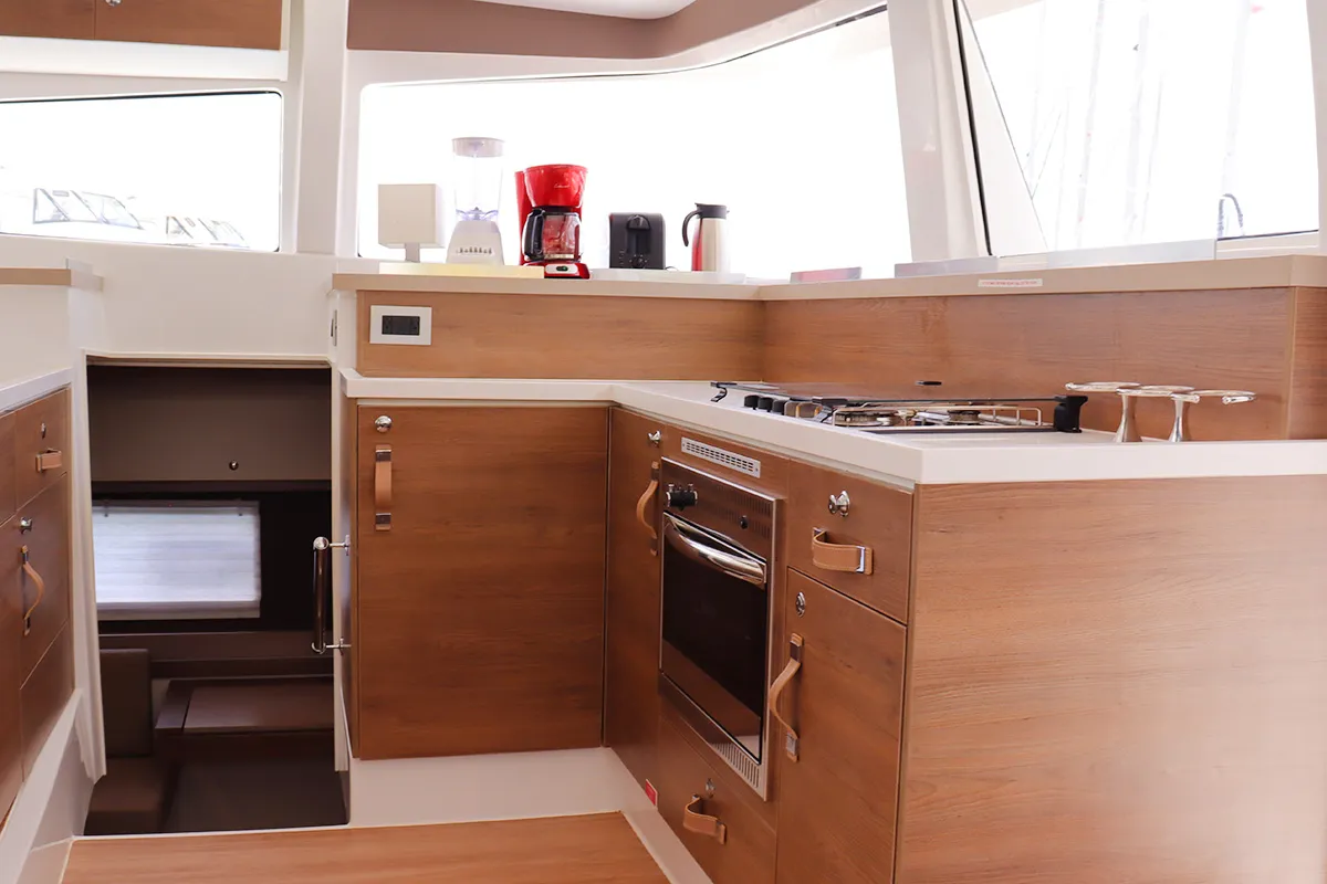 Galley of Dorothea, a Bali 4.2 OW catamaran at Road Town, British Virgin Islands