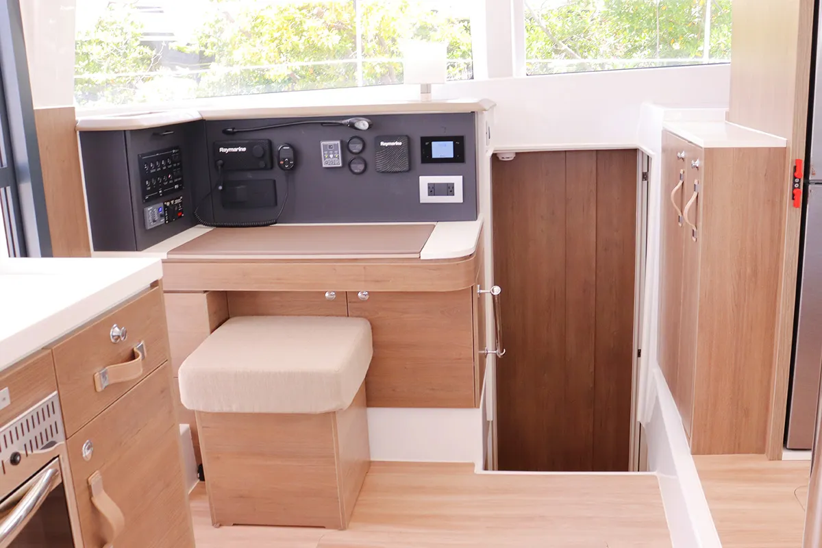 Salon of Dorothea, a Bali 4.2 OW catamaran at Road Town, British Virgin Islands