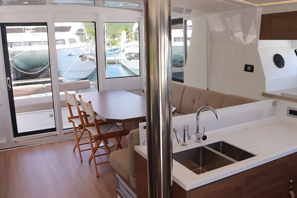 Galley of Dorothea, a Bali 4.2 OW catamaran at Road Town, British Virgin Islands